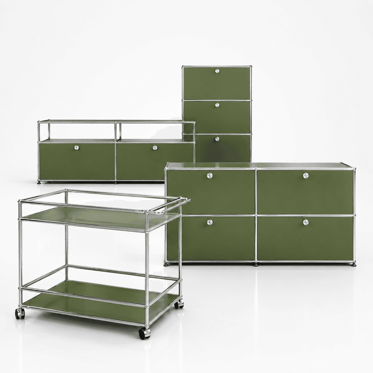 MODUHAUS modular cabinet collection in navy, black, white and olive