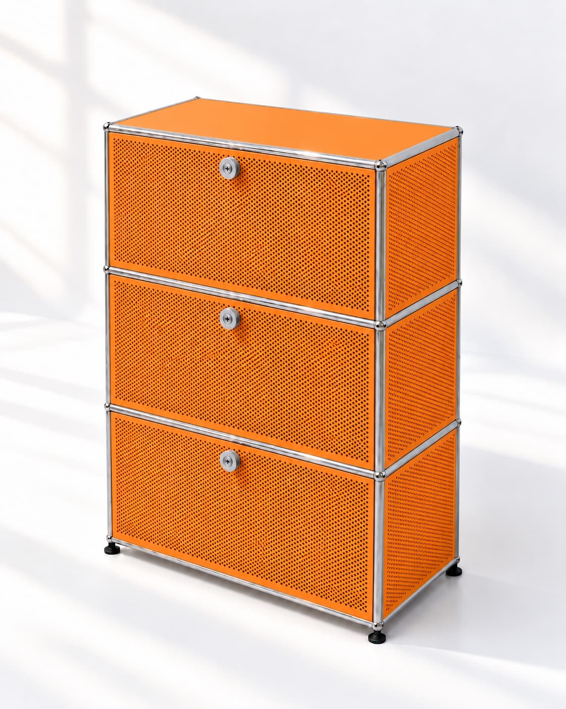 The Lineup — Entryway shoe cabinet · Perforated doors · Three tiers